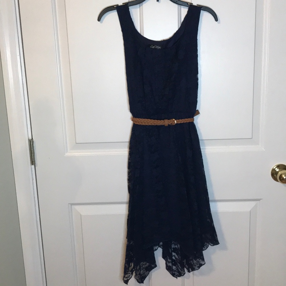Navy dress w/ brown belt